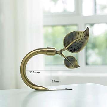 HIKMLK Leaf Shaped Curtain Holdbacks 2pcs, Handmade Metal Curtain Side Holders for Wall, Antique Bronze Brass Curtain Tieback Hook Pull Backs for Drapes Window Home Decoration