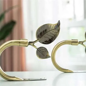 HIKMLK Leaf Shaped Curtain Holdbacks 2pcs, Handmade Metal Curtain Side Holders for Wall, Antique Bronze Brass Curtain Tieback Hook Pull Backs for Drapes Window Home Decoration