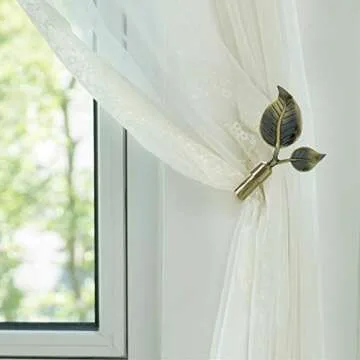 HIKMLK Leaf Shaped Curtain Holdbacks 2pcs, Handmade Metal Curtain Side Holders for Wall, Antique Bronze Brass Curtain Tieback Hook Pull Backs for Drapes Window Home Decoration