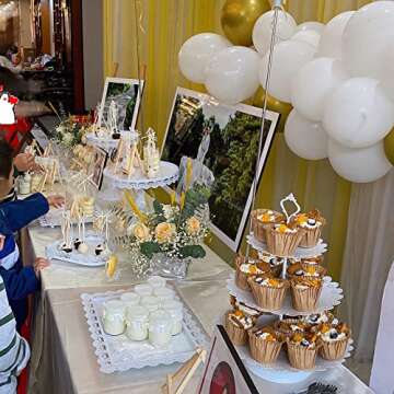 7Pcs White Cake Stand Set - Metal Dessert Table Display Stands - Golde Dessert Trays - Tiered Cupcake Holder Display Plates for Tea Party Wedding Birthday Baby Shower Home Decoration