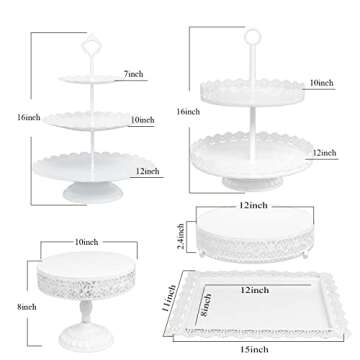 7Pcs White Cake Stand Set - Metal Dessert Table Display Stands - Golde Dessert Trays - Tiered Cupcake Holder Display Plates for Tea Party Wedding Birthday Baby Shower Home Decoration