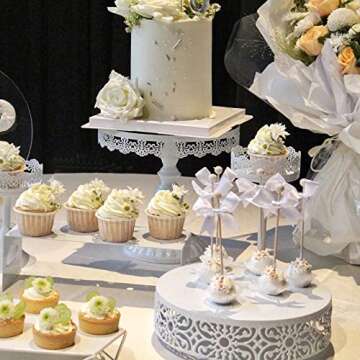 7Pcs White Cake Stand Set - Metal Dessert Table Display Stands - Golde Dessert Trays - Tiered Cupcake Holder Display Plates for Tea Party Wedding Birthday Baby Shower Home Decoration
