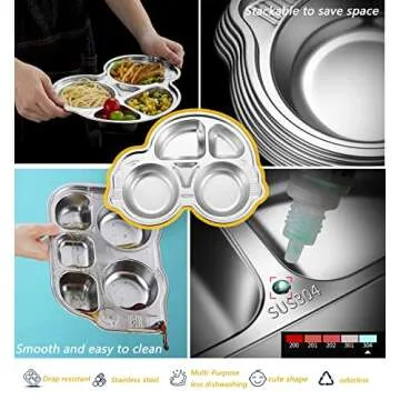 Stainless Steel Plate Divided Meal Tray Sections Dinner Dish for Babies, Toddlers and Kids Eating Food Car Shape BPA-Free Safe Fun Non-Toxic Heavy Duty (silver 2 pack)