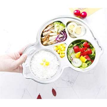 Stainless Steel Plate Divided Meal Tray Sections Dinner Dish for Babies, Toddlers and Kids Eating Food Car Shape BPA-Free Safe Fun Non-Toxic Heavy Duty (silver 2 pack)