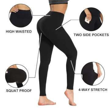 GAYHAY Leggings with Pockets for Women - 19" / 25" Yoga Pants High Waist Tummy Control Compression for Workout Black