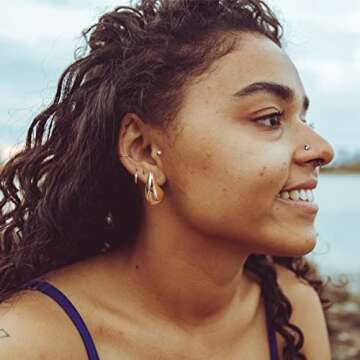 Chunky Gold Hoop Earrings for Women, Lightweight Waterdrop Hollow Open Hoops Tear Drop Silver Gold Trending Oversized Statement Style Earrings Hypoallergenic Gold Plated Earrings Fashion Jewelry for