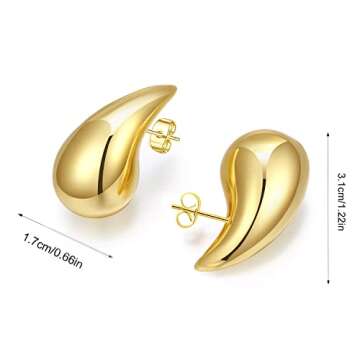 Chunky Gold Hoop Earrings for Women, Lightweight Waterdrop Hollow Open Hoops Tear Drop Silver Gold Trending Oversized Statement Style Earrings Hypoallergenic Gold Plated Earrings Fashion Jewelry for