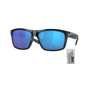 Costa Del Mar Slack Tide 6S9035 903510 60MM Shiny Black/Blue Mirror Polarized Rectangular Sunglasses...
