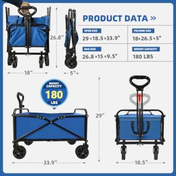 SAILARY Collapsible Wagon Cart Heavy Duty Foldable, Large Capacity Foldable Grocery Beach Wagon for ...
