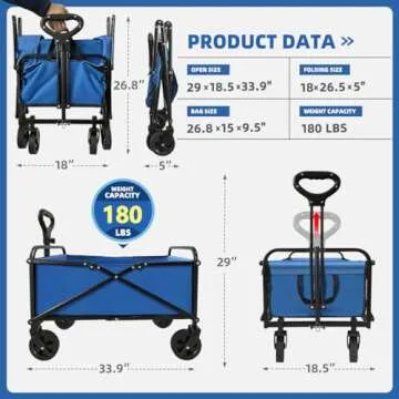 SAILARY Collapsible Wagon Cart Heavy Duty Foldable, Large Capacity Foldable Grocery Beach Wagon for ...