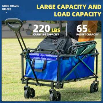 SAILARY Collapsible Wagon Cart Heavy Duty Foldable, Large Capacity Foldable Grocery Beach Wagon for Camping Sports Shopping, Blue