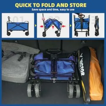 SAILARY Collapsible Wagon Cart Heavy Duty Foldable, Large Capacity Foldable Grocery Beach Wagon for Camping Sports Shopping, Blue