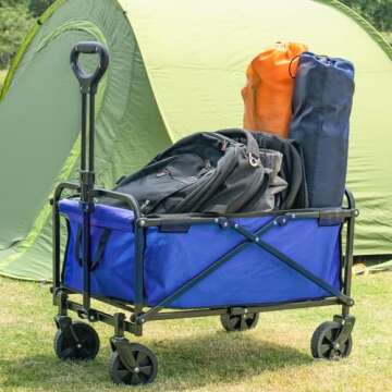 SAILARY Collapsible Wagon Cart Heavy Duty Foldable, Large Capacity Foldable Grocery Beach Wagon for Camping Sports Shopping, Blue