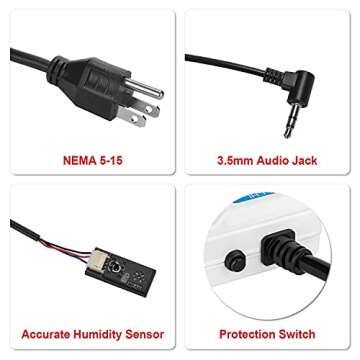 WILLHI WH1436H 110V Digital Air Humidity Controller with LCD Display High Accuracy Humidity Sensor & 118'' Power Cable, Humidification Mode & Dehumidification Mode+1pc Extra Sensor