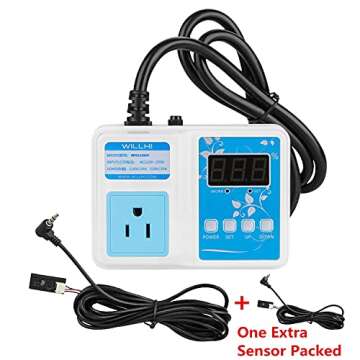 WILLHI WH1436H 110V Digital Air Humidity Controller with LCD Display High Accuracy Humidity Sensor & 118'' Power Cable, Humidification Mode & Dehumidification Mode+1pc Extra Sensor