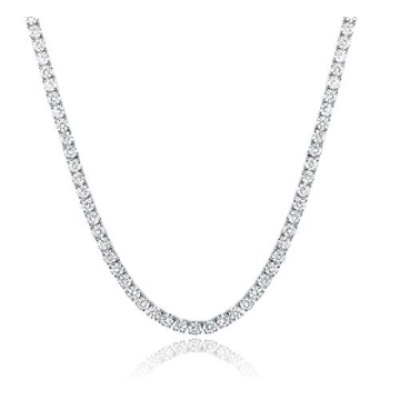 Tennis Necklace 18K White Gold Plated | 5.0mm Round Cubic Zirconia Cut Faux Diamond Tennis Chain for...