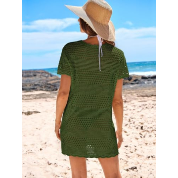 ANRABESS Women Swimsuit Crochet Swim Cover Up Summer Bathing Suit Swimwear Knit Short Sleeve Pullover 2025 Beach Dress