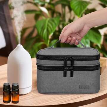 LUXJA Essential Oil Carrying Case - Holds 30 Bottles (5ml-30ml, Also Fits for Roller Bottles), Double-Layer Organizer for Essential Oil and Accessories, Gray (Bag Only)