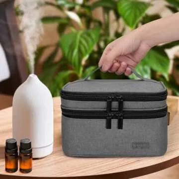 LUXJA Essential Oil Carrying Case - Holds 30 Bottles (5ml-30ml, Also Fits for Roller Bottles), Double-Layer Organizer for Essential Oil and Accessories, Gray (Bag Only)