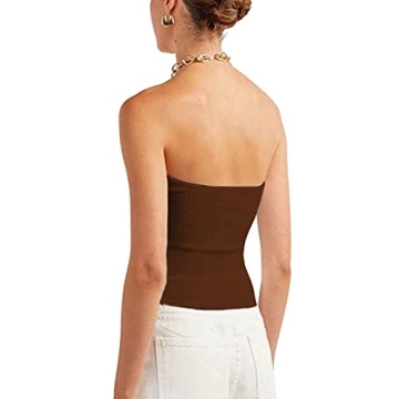 Stylish ISZPLUSH Women's Strapless Crop Top in Coffee