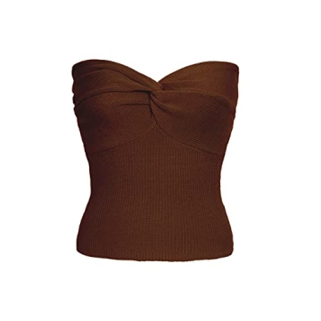 Stylish ISZPLUSH Women's Strapless Crop Top in Coffee
