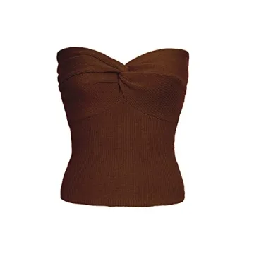 Stylish ISZPLUSH Women's Strapless Crop Top in Coffee