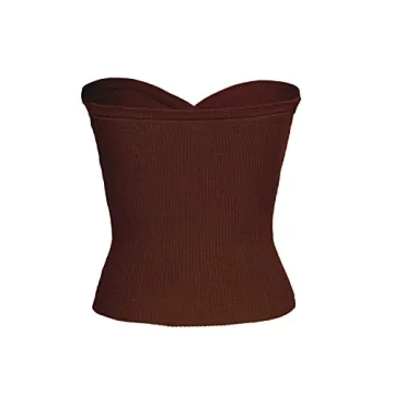 Stylish ISZPLUSH Women's Strapless Crop Top in Coffee