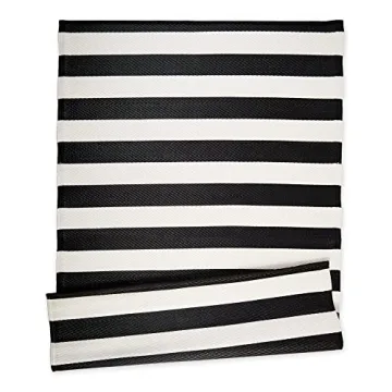 DII Outdoor Rug Collection Reversible Woven Polypropylene Plastic Straw Mat, 4x6-Feet, Black & White