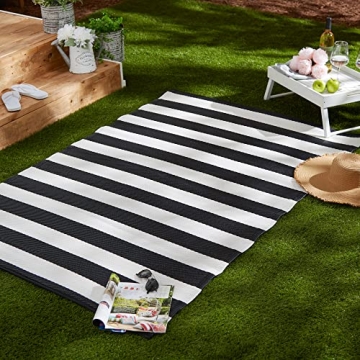 DII Outdoor Rug Collection Reversible Woven Polypropylene Plastic Straw Mat, 4x6-Feet, Black & White