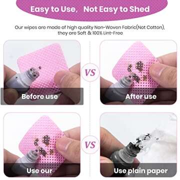 400 PCS Lint Free Nail Wipes, Eyelash Extension Glue Wipes, Super Absorbent Soft Non-woven Fabric Lash Glue Wipes, Nail Polish Remover Wipes for Lash Extension Supplies & Nail Polish Bottle(Pink)