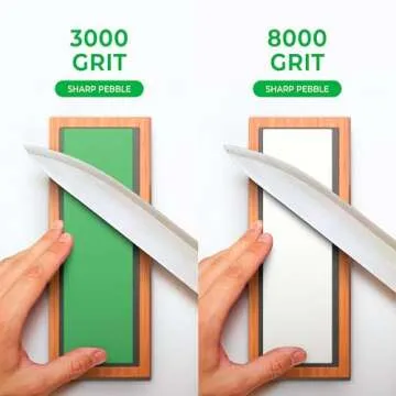 Sharp Pebble Premium Whetstone Knife Sharpening Stone 2 Side Grit 3000/8000 Wetstone Kit -Wetstone Kitchen Knife Sharpener with Non-Slip Bamboo Base & Flattening Stone