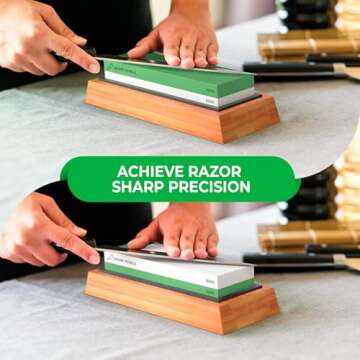 Sharp Pebble Premium Whetstone Knife Sharpening Stone 2 Side Grit 3000/8000 Wetstone Kit -Wetstone Kitchen Knife Sharpener with Non-Slip Bamboo Base & Flattening Stone