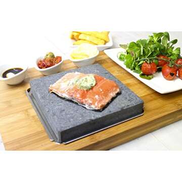 Black Rock Grill Steak On The Stone Set, Hot Rock Grill Table Top Lava Cooking Stone (One Gift Set)