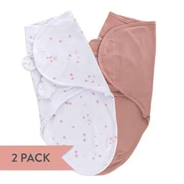Ely's & Co. Adjustable Swaddles for Newborn, Baby Swaddles 0-3 Months, Velcro Swaddle Sack for Baby Girl, 100% Cotton, 2 Pack (Dusty Rose and Mauve Pink Star)