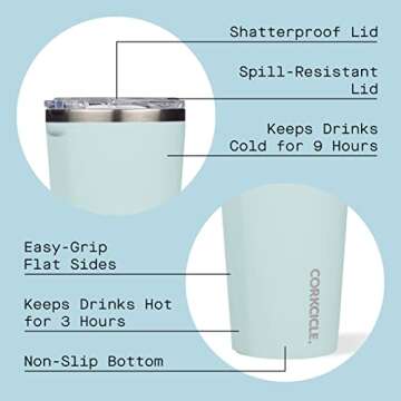 Corkcicle Classic Triple Insulated Coffee Mug with Lid, Gloss Powder Blue, 16 oz – Stainless Steel...