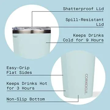 Corkcicle Classic Triple Insulated Coffee Mug with Lid, Gloss Powder Blue, 16 oz – Stainless Steel...