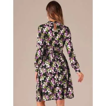 Elegant Floral Long Sleeve A-line Knee Length Dress for Women