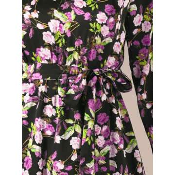 Elegant Floral Long Sleeve A-line Knee Length Dress for Women