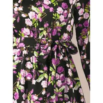 Elegant Floral Long Sleeve A-line Knee Length Dress for Women
