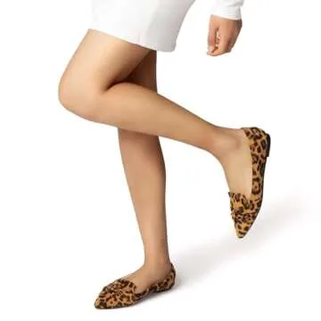 MUSSHOE Flat Shoes Women Comfortable Pointed Toe Slip on Women's Flats,Leopard Suede 10