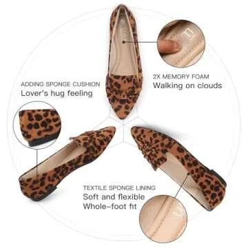 MUSSHOE Flat Shoes Women Comfortable Pointed Toe Slip on Women's Flats,Leopard Suede 10