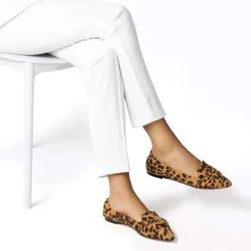 MUSSHOE Flat Shoes Women Comfortable Pointed Toe Slip on Women's Flats,Leopard Suede 10