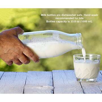 Estilo Reusable Glass Bottles w/ Metal Lids, 4pcs, 33.8 oz | Clear Water Bottle, Glass Jar with Lid/Caps, Bulk Small Jars, Liquids Storage Container | Juice, Smoothie, Potion, Alcohol, Milk for Fridge