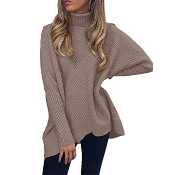 ANRABESS Women's Turtle Neck Long Batwing Sleeve Loose Oversized Chunky Knit Pullover Sweater Mutmeg XL