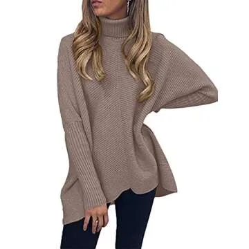 ANRABESS Women's Turtle Neck Long Batwing Sleeve Loose Oversized Chunky Knit Pullover Sweater Mutmeg XL