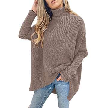 ANRABESS Women's Turtle Neck Long Batwing Sleeve Loose Oversized Chunky Knit Pullover Sweater Mutmeg XL