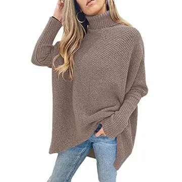 ANRABESS Women's Turtle Neck Long Batwing Sleeve Loose Oversized Chunky Knit Pullover Sweater Mutmeg XL