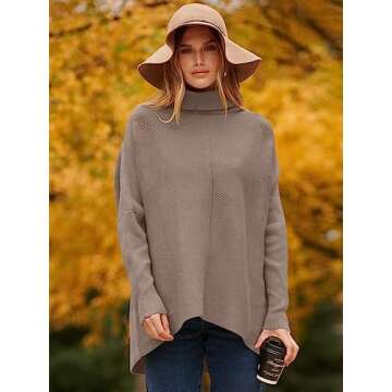 ANRABESS Women's Turtle Neck Long Batwing Sleeve Loose Oversized Chunky Knit Pullover Sweater Mutmeg XL