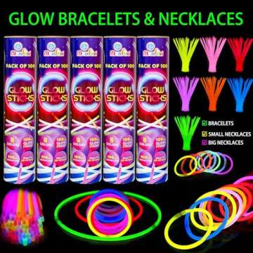 Max Fun Glow Sticks Bulk New Years Eve Party Supplies Decoration 500 Pack 8" Glow in The Dark Light Up Sticks with 500 Connectors for Neon Festival Birthday Carnival Necklaces Bracelets