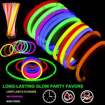 Max Fun Glow Sticks Bulk New Years Eve Party Supplies Decoration 500 Pack 8" Glow in The Dark Light Up Sticks with 500 Connectors for Neon Festival Birthday Carnival Necklaces Bracelets